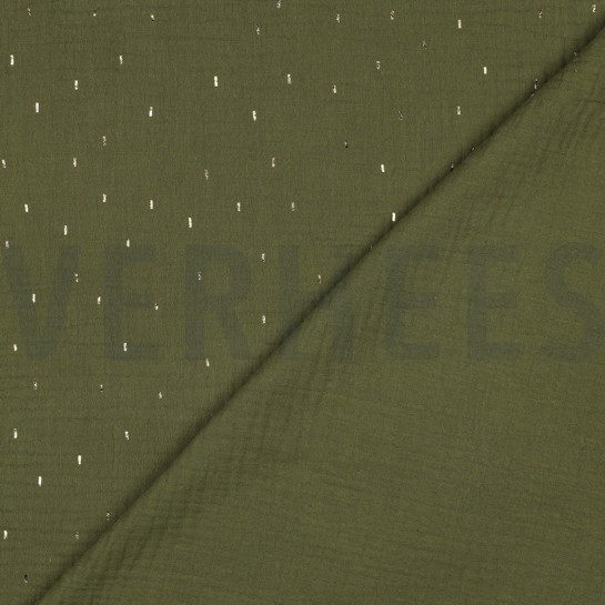 DOUBLE GAUZE FOLIE STREPEN GROEN/GOUD #7