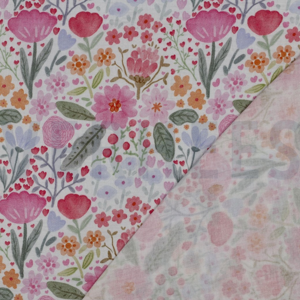 DOUBLE GAUZE DIGITAAL BLOEMEN WIT #7