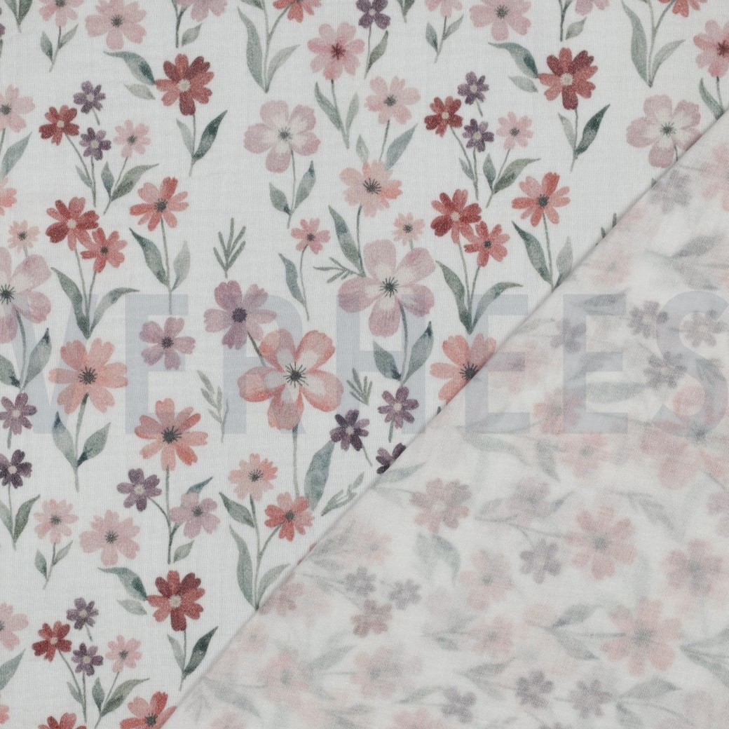 DOUBLE GAUZE DIGITAAL BLOEMEN WIT #7