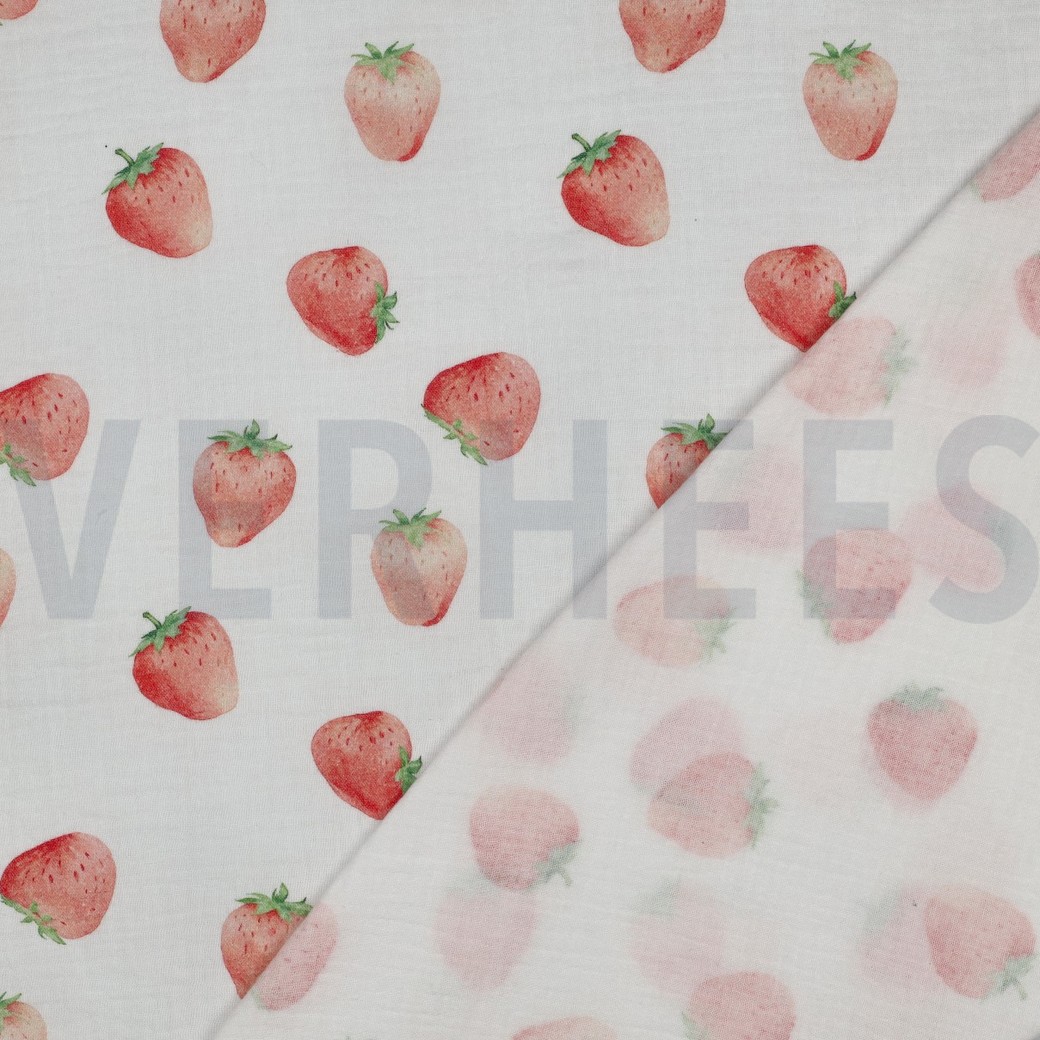 DOUBLE GAUZE DIGITAAL AARDBEIEN WIT #7