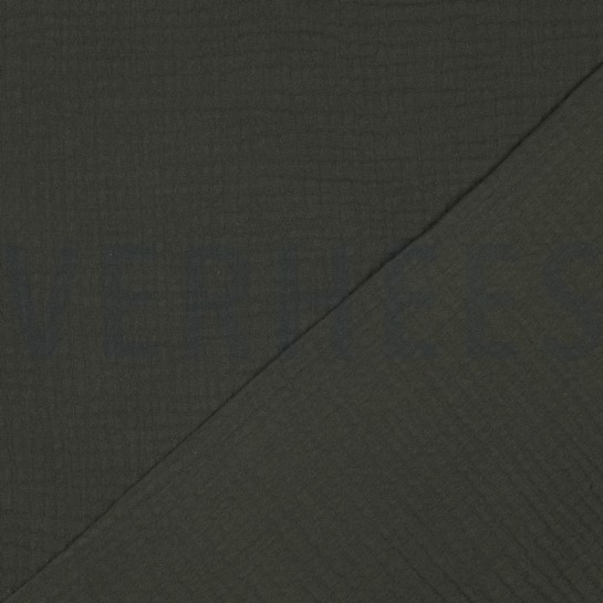 BAUMWOLLE MUSSELIN DREILAGIG GOTS DUNKELGRÜN #7