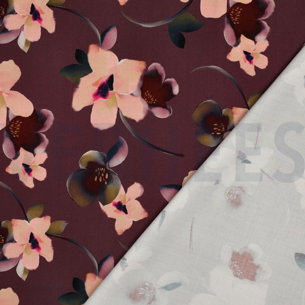 VISCOSE ROSELLA STRETCH DIGITAAL BLOEMEN AUBERGINE #7