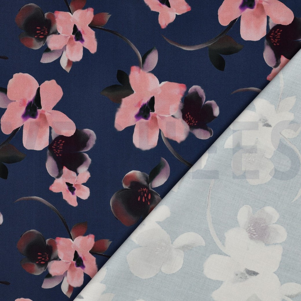 VISCOSE ROSELLA STRETCH DIGITAAL BLOEMEN KOBALTBLAUW #7