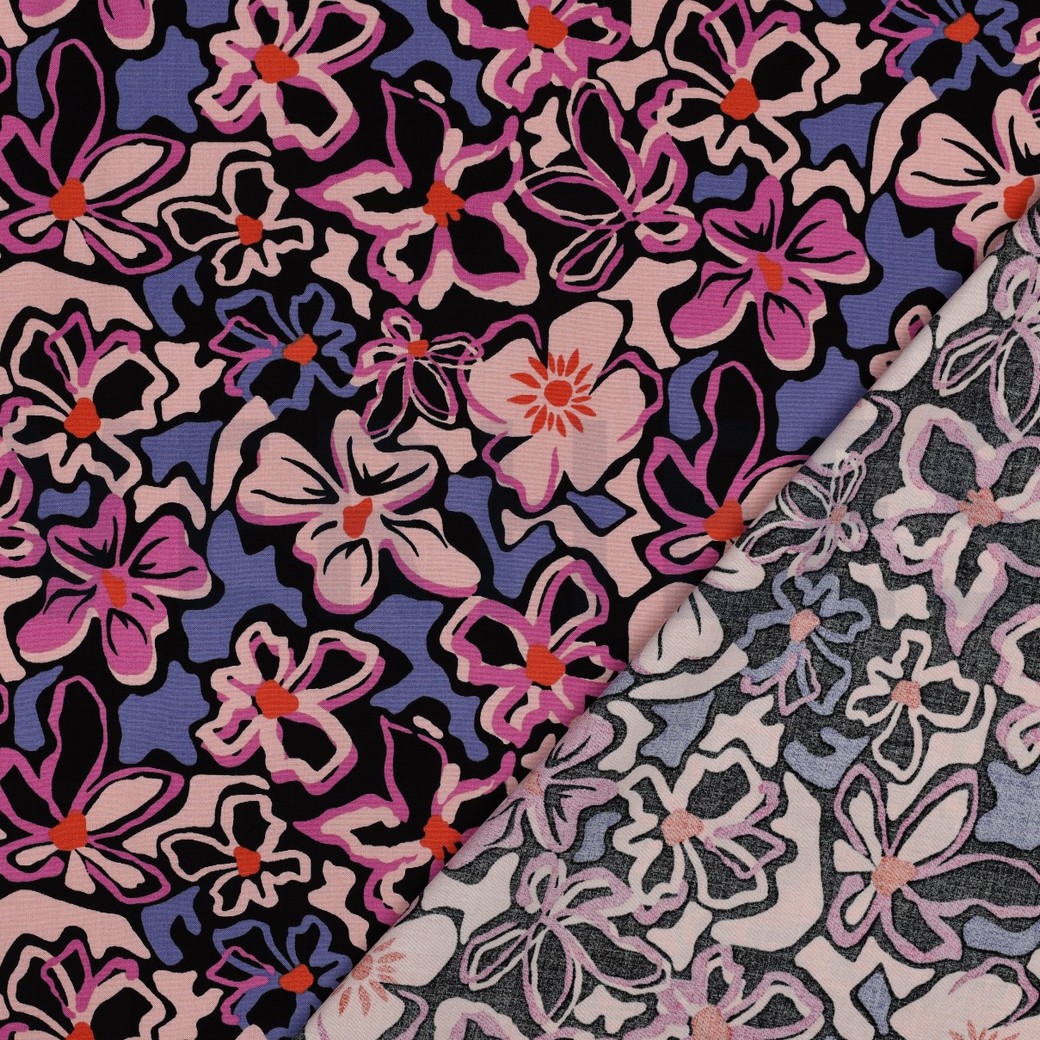 VISKOSE STRETCH BLUMEN SCHWARZ #7