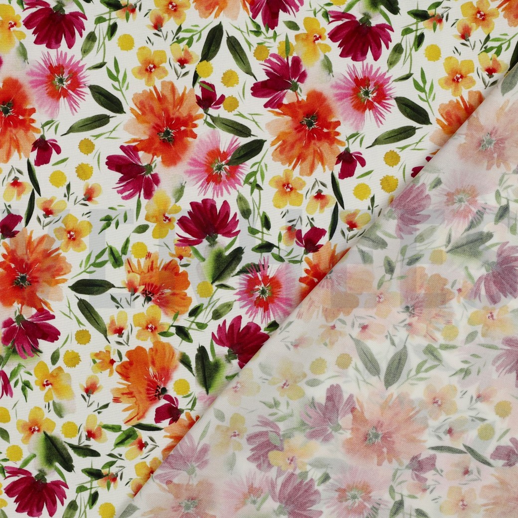 VISCOSE STRETCH DIGITAAL BLOEMEN WIT #7