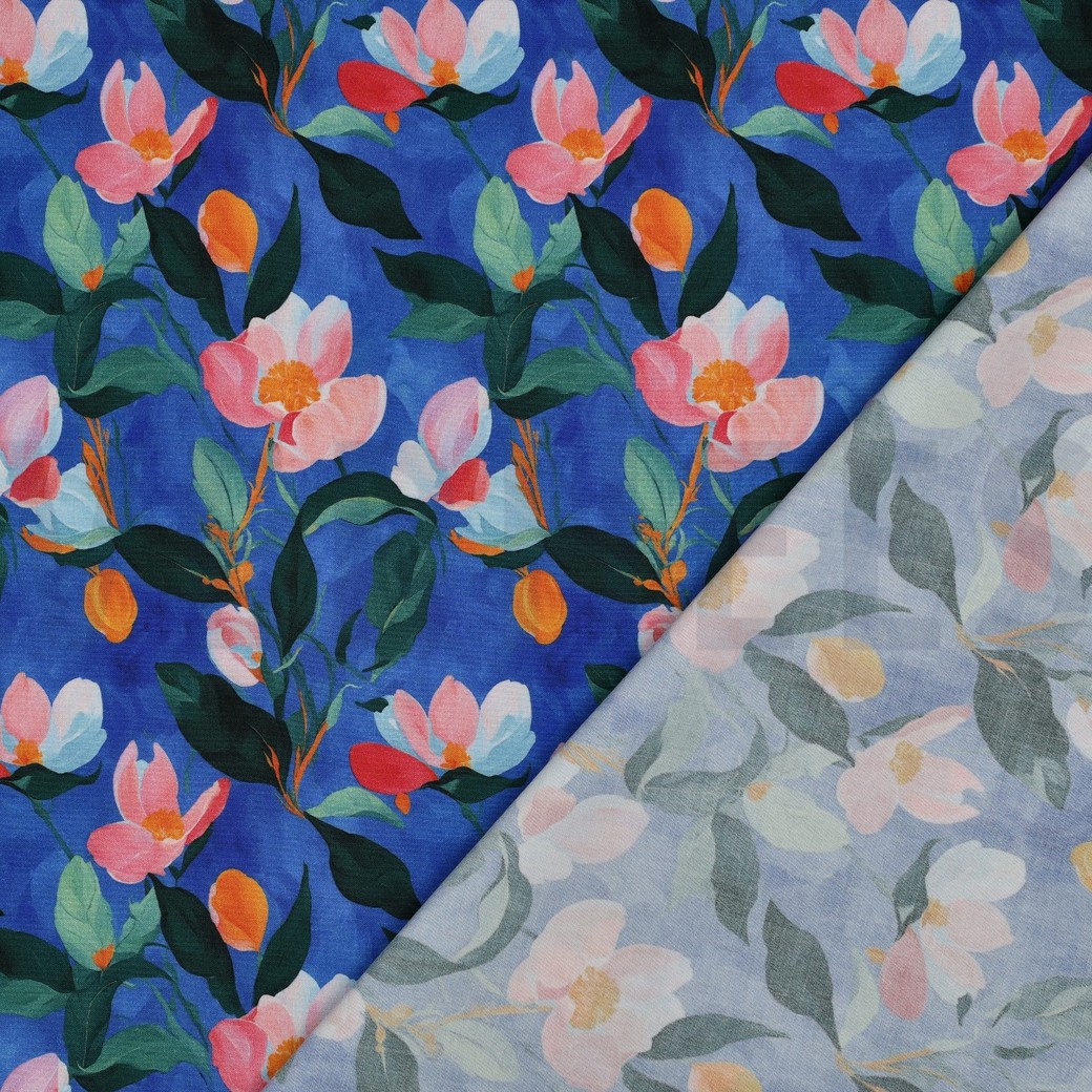 VISKOSE STRETCH DIGITAL BLUMEN KOBALTBLAU #7