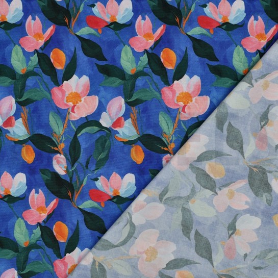 VISCOSE STRETCH DIGITAL FLOWERS COBALT #7