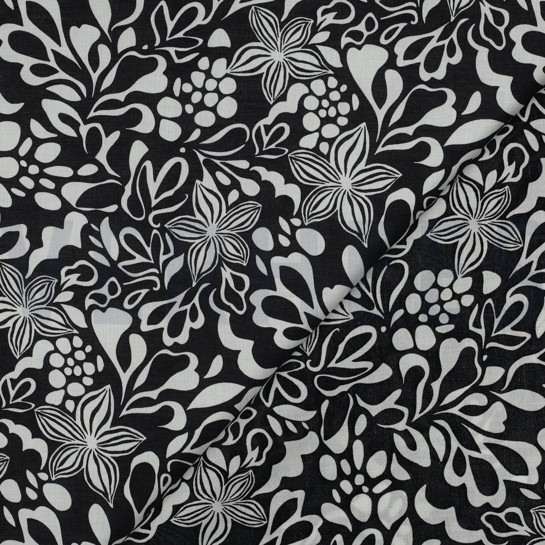 BAUMWOLLE VOILE BLUMEN SCHWARZ #7