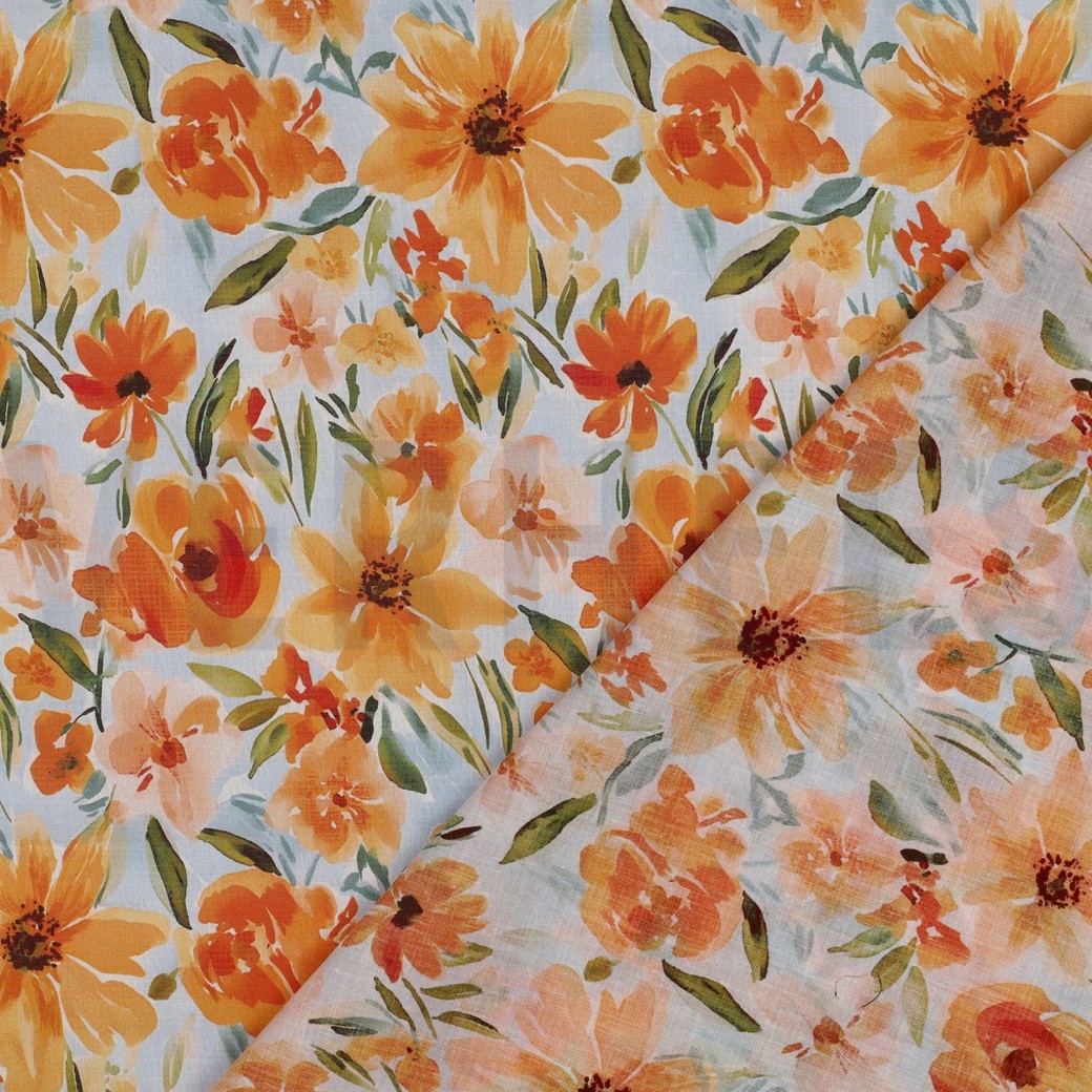 COTTON VOILE DIGITAL FLOWERS LIGHT BLUE #7