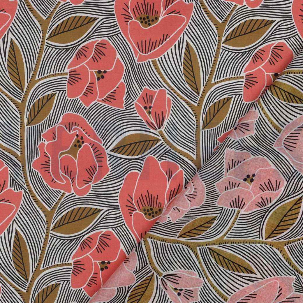 BAUMWOLLE VOILE BLUMEN WEISS #7