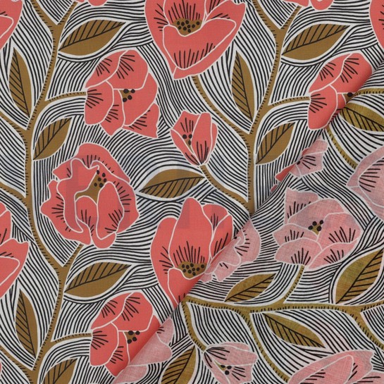 BAUMWOLLE VOILE BLUMEN WEISS #7