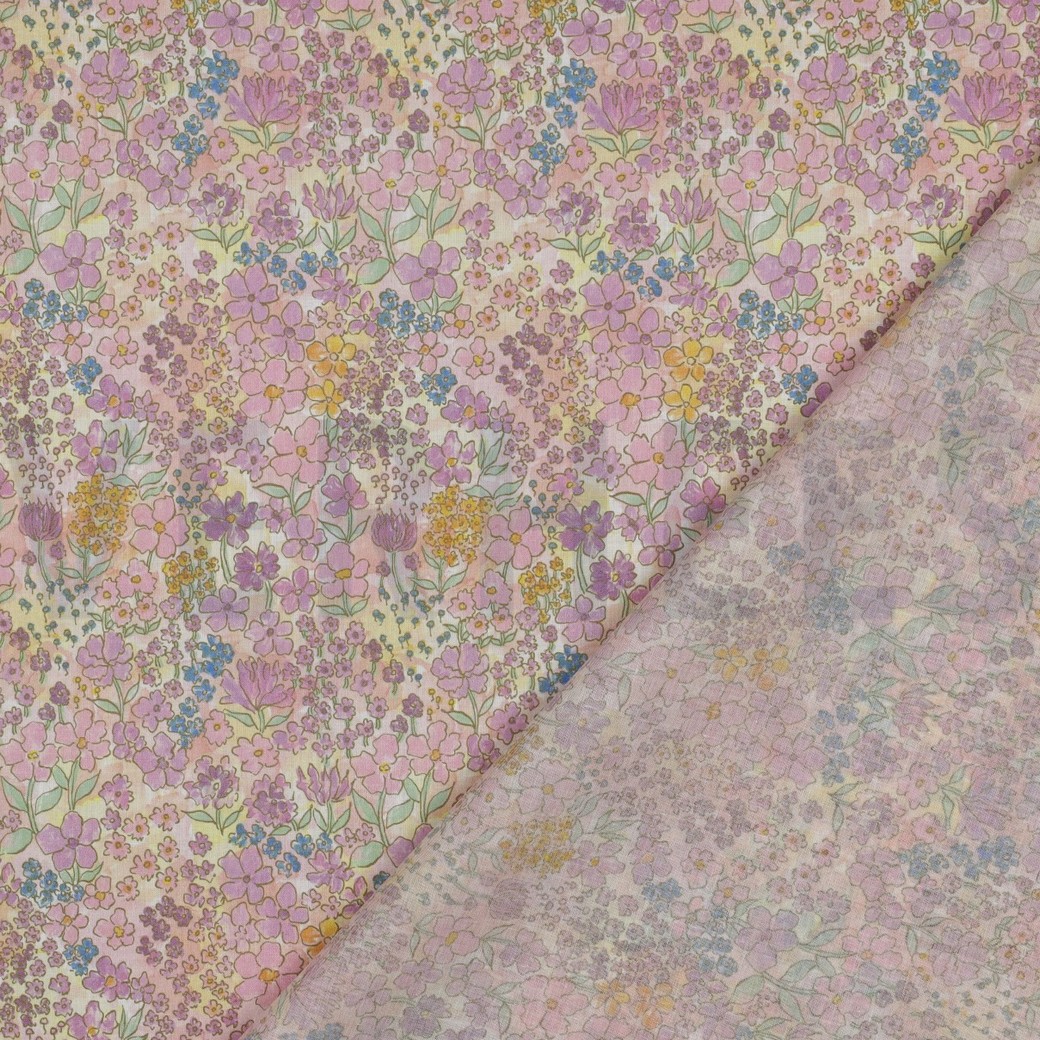 KATOENEN VOILE DIGITAAL KLEINE BLOEMEN LICHTROZE #7