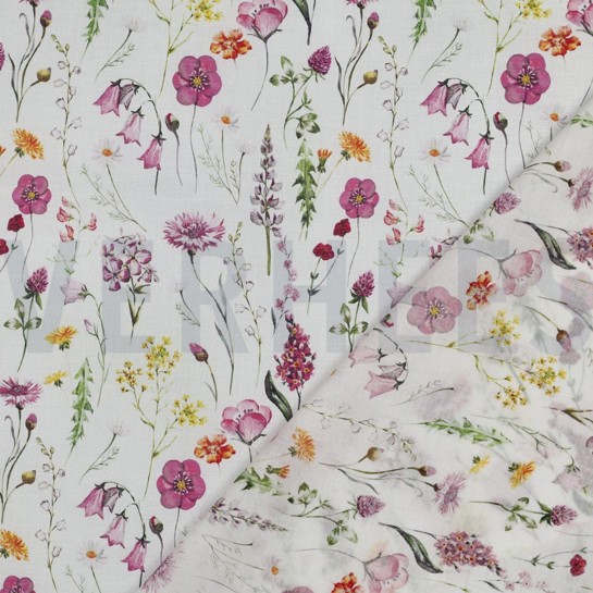 BAUMWOLLE VOILE DIGITAL BLUMEN WEISS #7