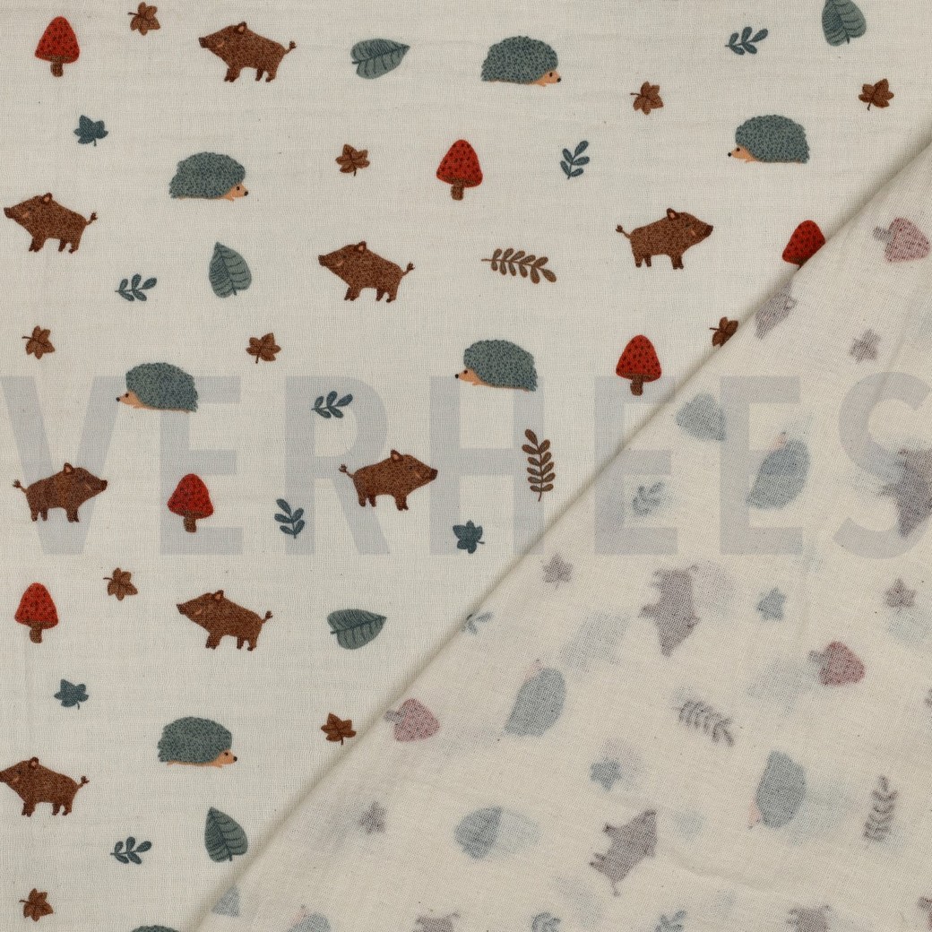 DOUBLE GAUZE GOTS NATURAL FOREST ANIMALS NATURAL #7