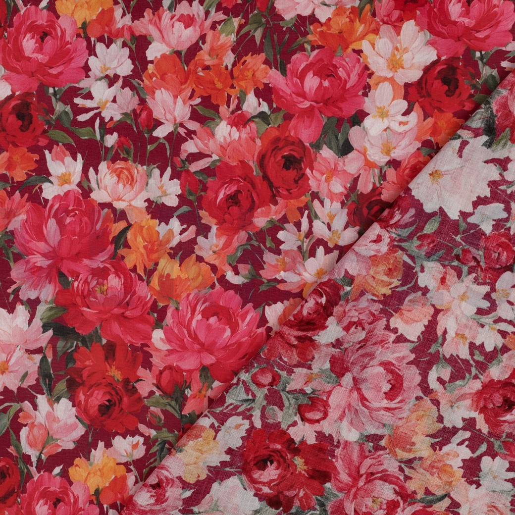 COTON VOILE DIGITAL FLEURS BORDEAUX #7