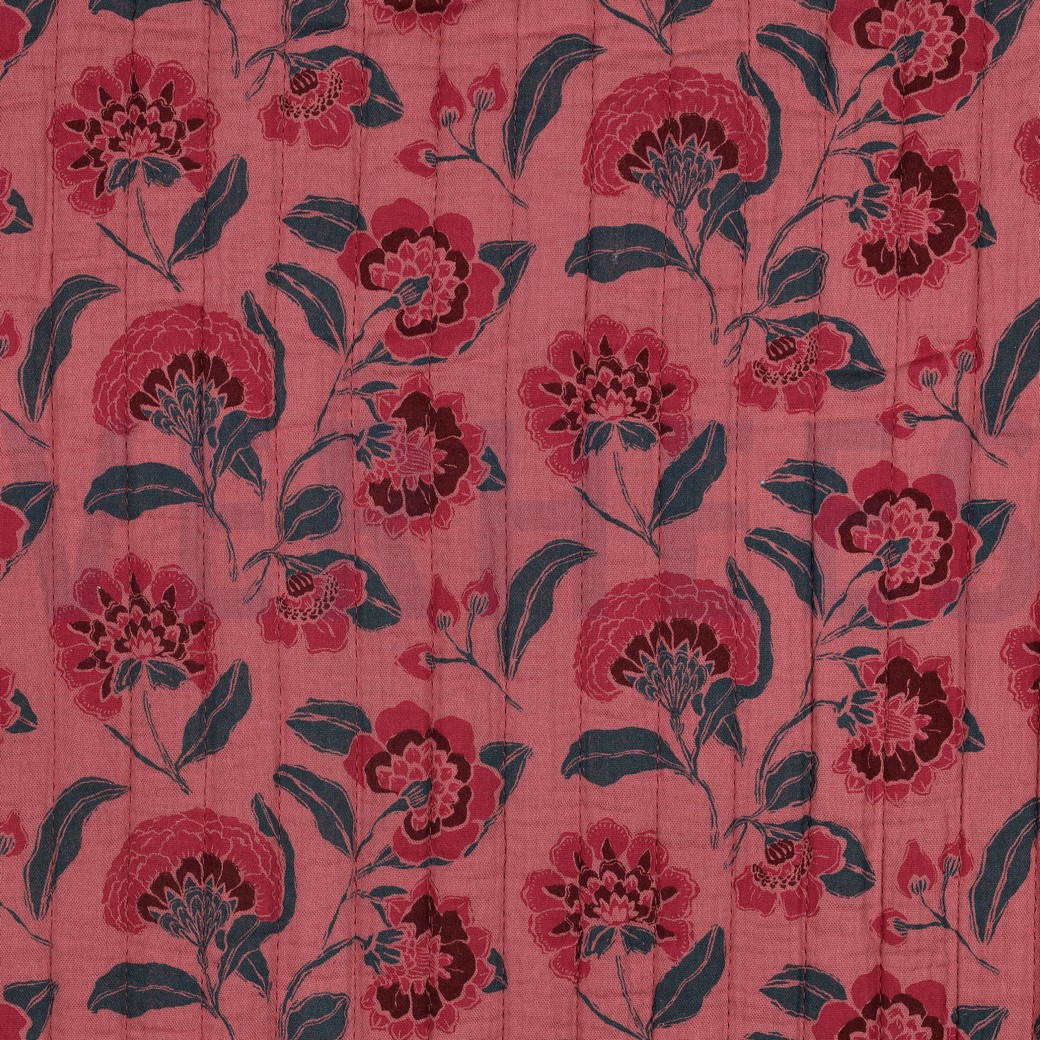 DOUBLE GAZE DE COTON MATELASSÉ FLEURS MAUVE #7