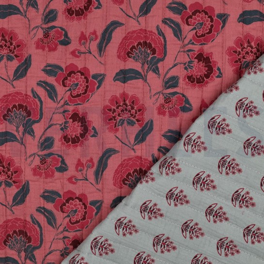 MUSSELIN GESTEPPT BLUMEN MAUVE #7