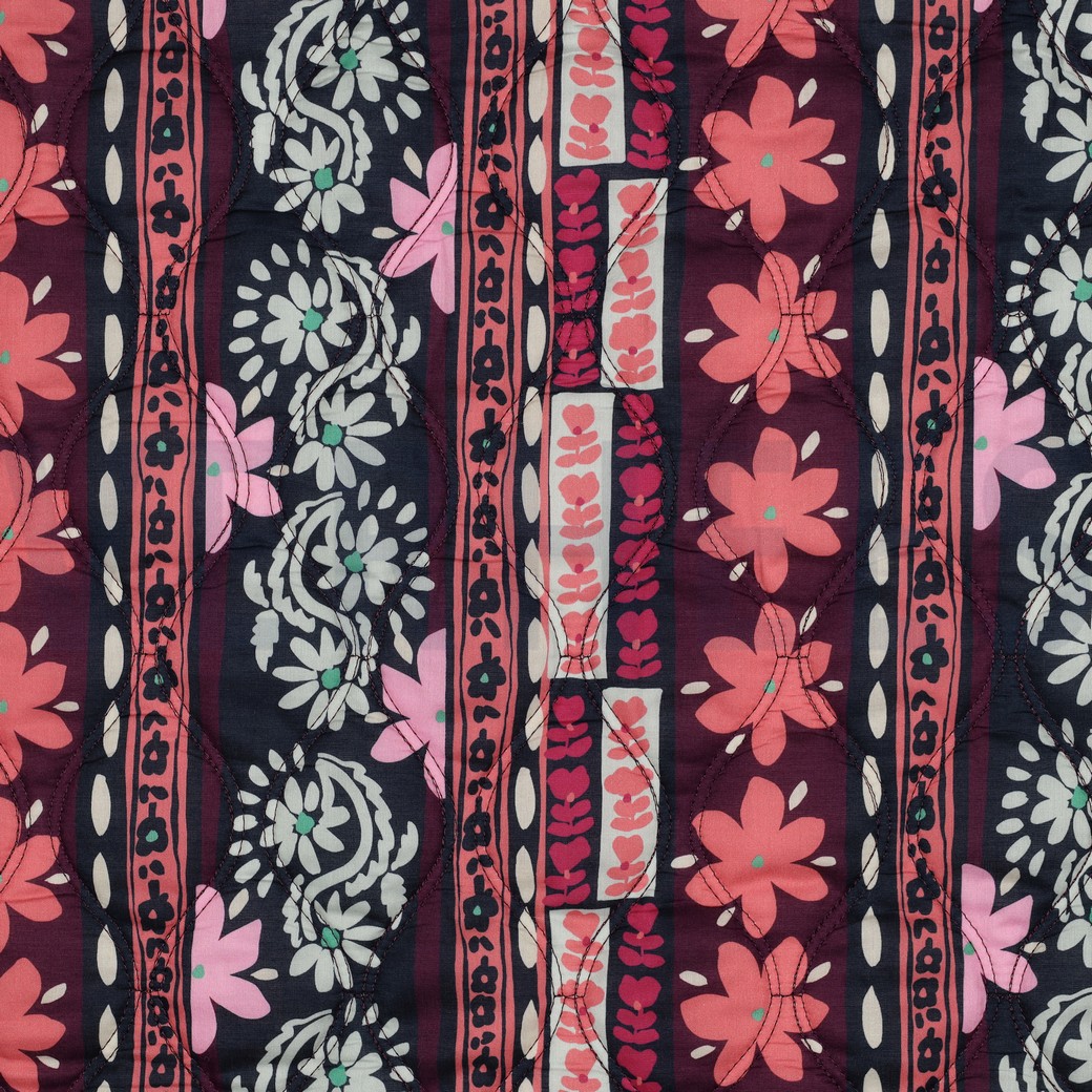 BAUMWOLLE VOILE GESTEPPT DIGITAL BLUMEN AUBERGINE #7