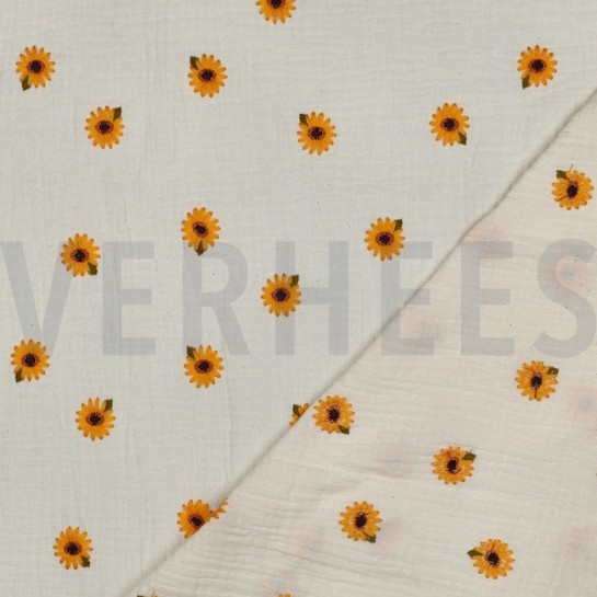 DOUBLE GAUZE EMBROIDERY SUNFLOWERS NATURAL #7