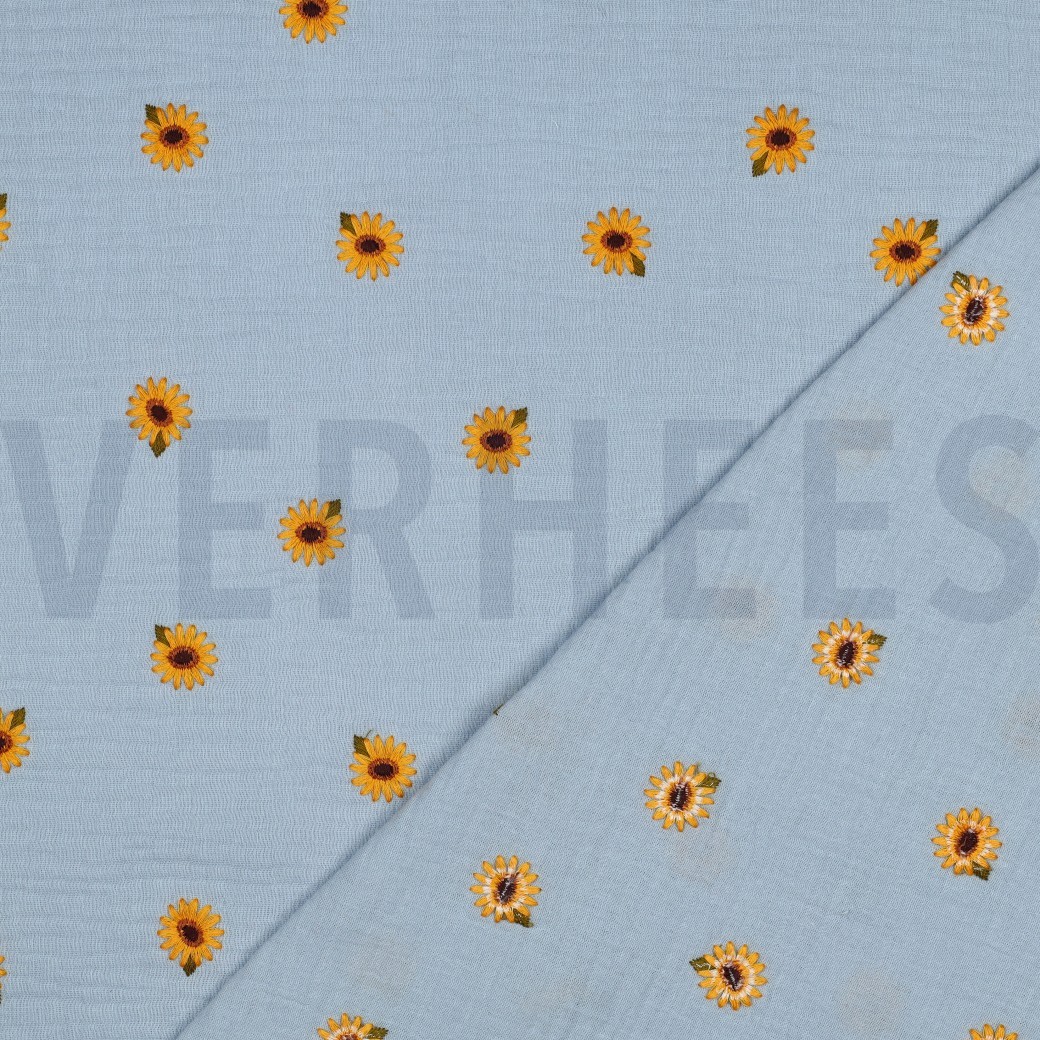 MUSSELIN STICKEREI SONNENBLUMEN BLAU #7