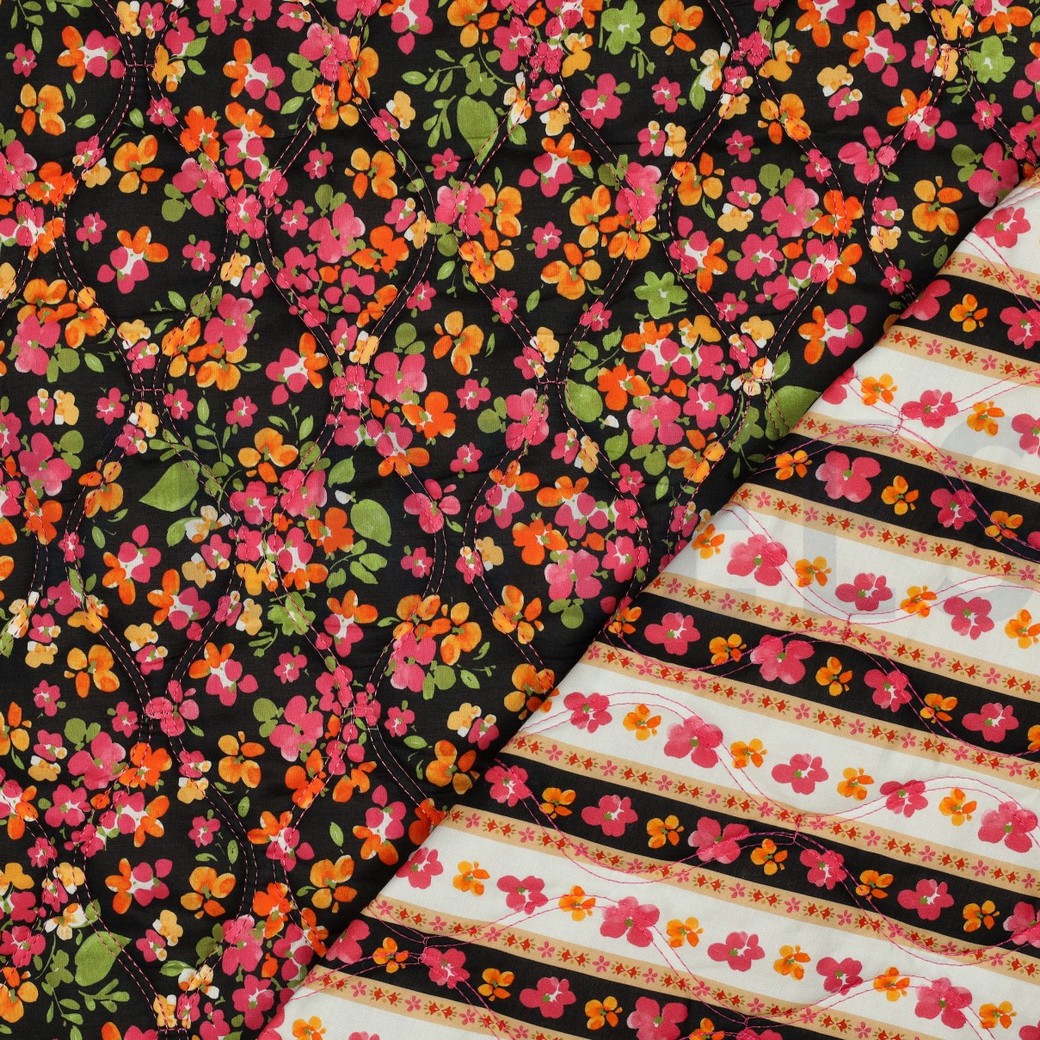 BAUMWOLLE VOILE GESTEPPT DIGITAL BLUMEN SCHWARZ #7