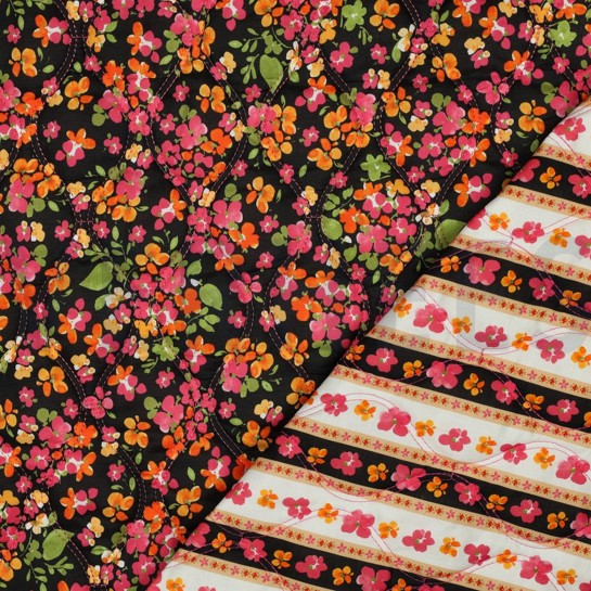 COTTON VOILE STEPPED DIGITAL FLOWERS BLACK #7