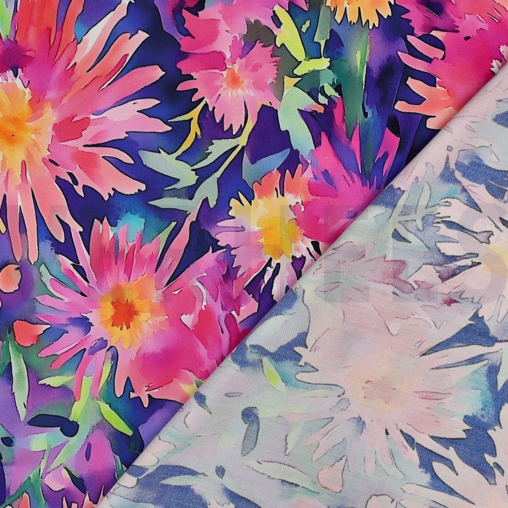 VISCOSE SATIJN DIGITAAL BLOEMEN ROZE #7