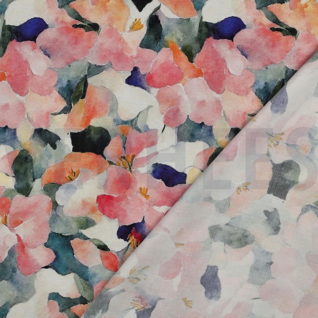 VISCOSE SATIN DIGITAL FLOWERS PEACH #7