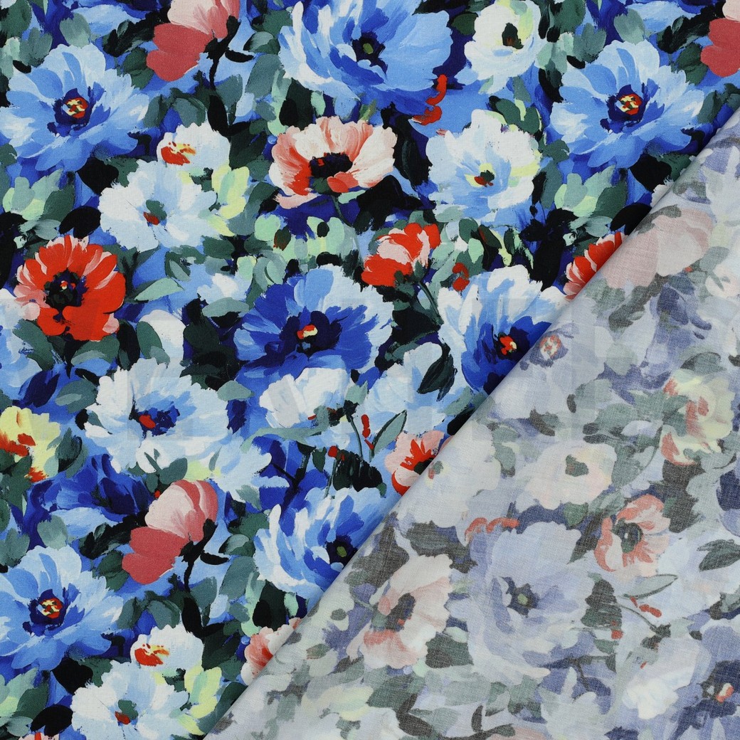 VISCOSE RADIANCE DIGITAL FLOWERS BLUE #7