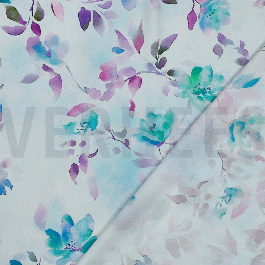 VISCOSE RADIANCE DIGITAAL BLOEMEN LICHTBLAUW #7