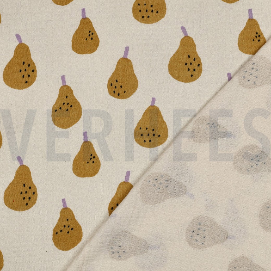 DOUBLE GAZE DE COTON GOTS POIRES JENNIFER BOURON NATUREL/OCRE #7