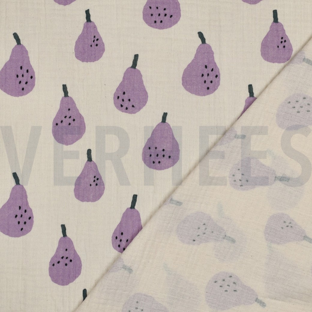 DOUBLE GAZE DE COTON GOTS POIRES JENNIFER BOURON NATUREL/LAVANDE #7