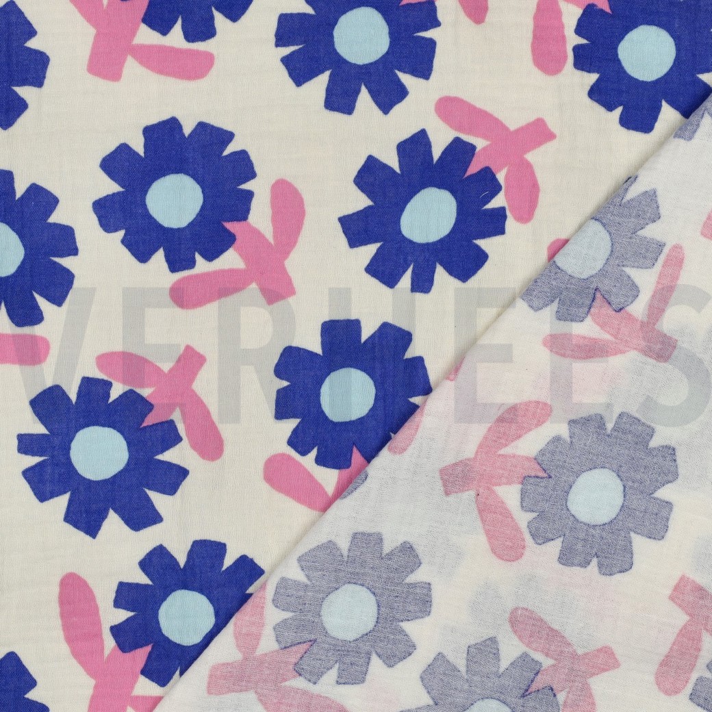 MUSSELIN GOTS BLUMEN JENNIFER BOURON NATUR/BLAU #7