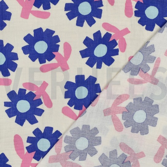DOUBLE GAUZE GOTS BLOEMEN JENNIFER BOURON NATUREL/BLAUW #7