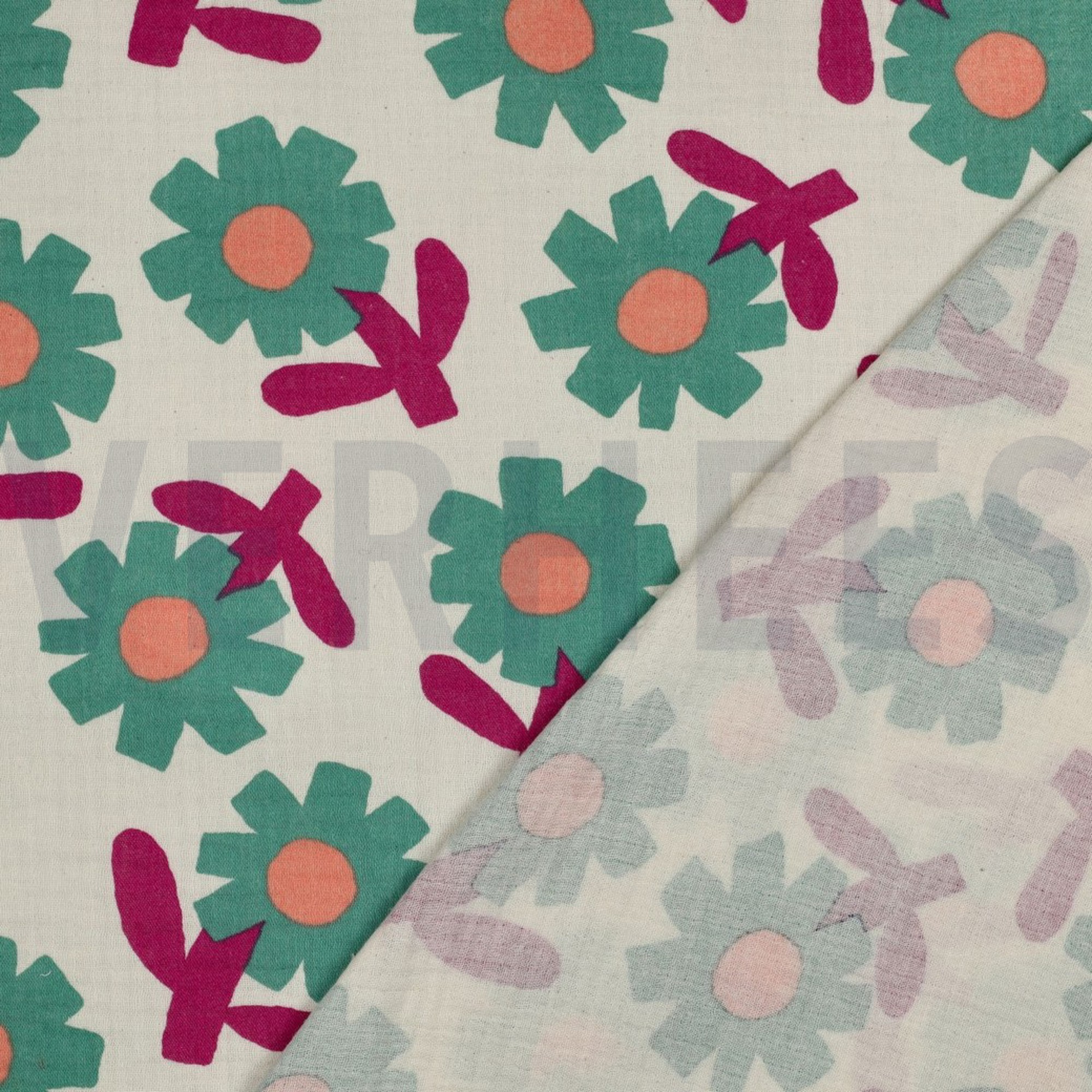 DOUBLE GAUZE GOTS BLOEMEN JENNIFER BOURON NATUREL/GROEN (high resolution) #4