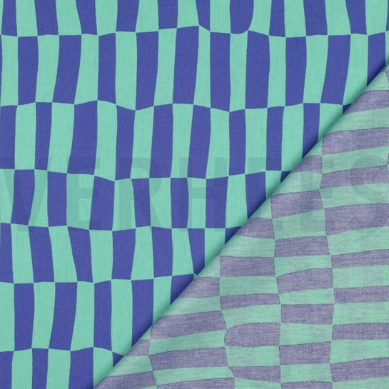 KATOENEN POPLIN GOTS RUITEN JENNIFER BOURON BLAUW/GROEN #7