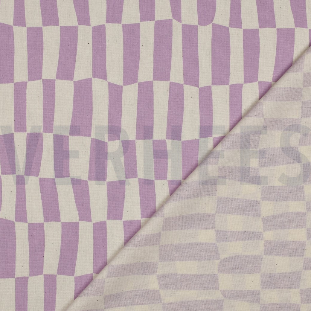 KATOENEN POPLIN GOTS RUITEN JENNIFER BOURON NATUREL/LAVENDEL #7