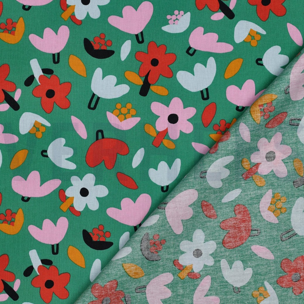 POPLIN GOTS FLOWERS JENNIFER BOURON GREEN #7