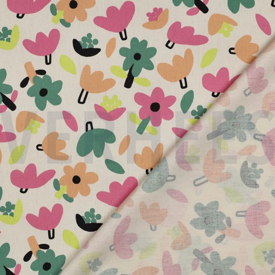 KATOENEN POPLIN GOTS BLOEMEN JENNIFER BOURON NATUREL/GROEN #7