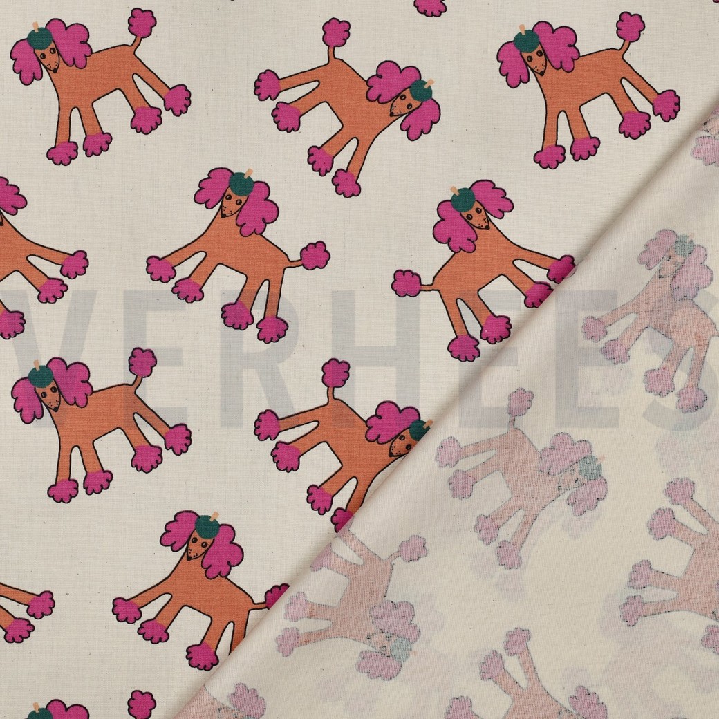 POPELINE DE COTON GOTS CHIENS JENNIFER BOURON NATUREL/ROSE #7