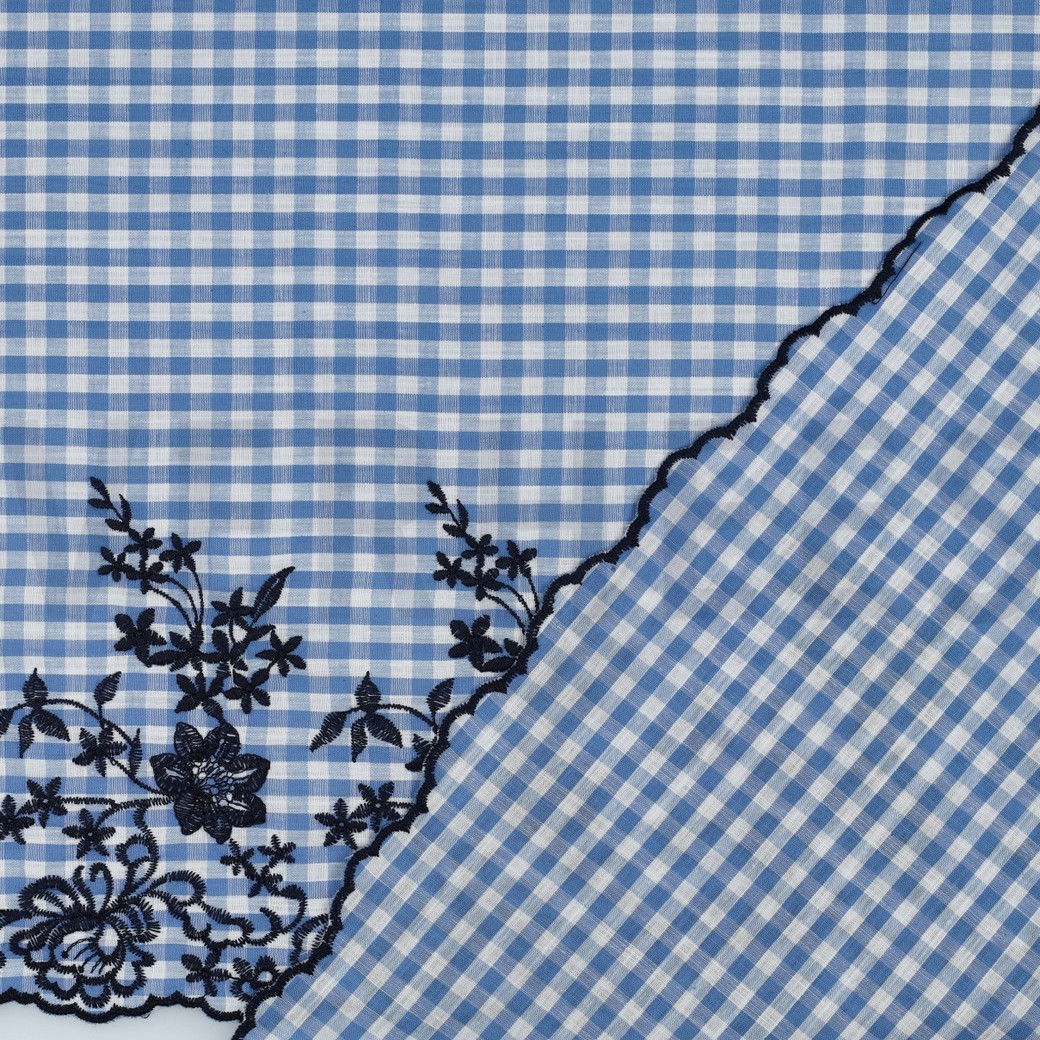 COTON CARREAUX UN CÔTÉ BORDURE UN CÔTÉ FESTON BLEU #7