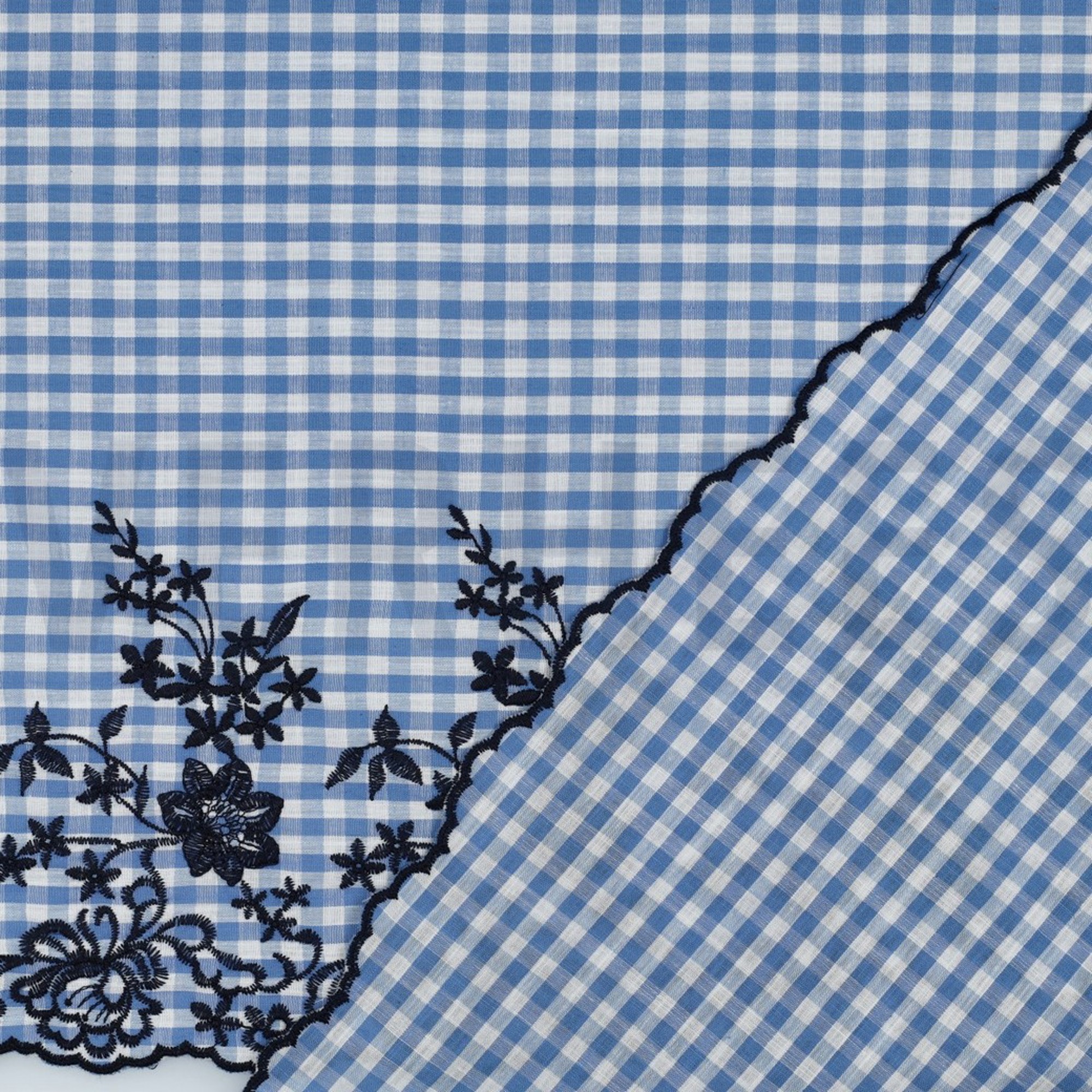 BAUMWOLLE KAROS EINSEITIGER RAND EINSEITIGE BOGENKANTE BLAU (high resolution) #4