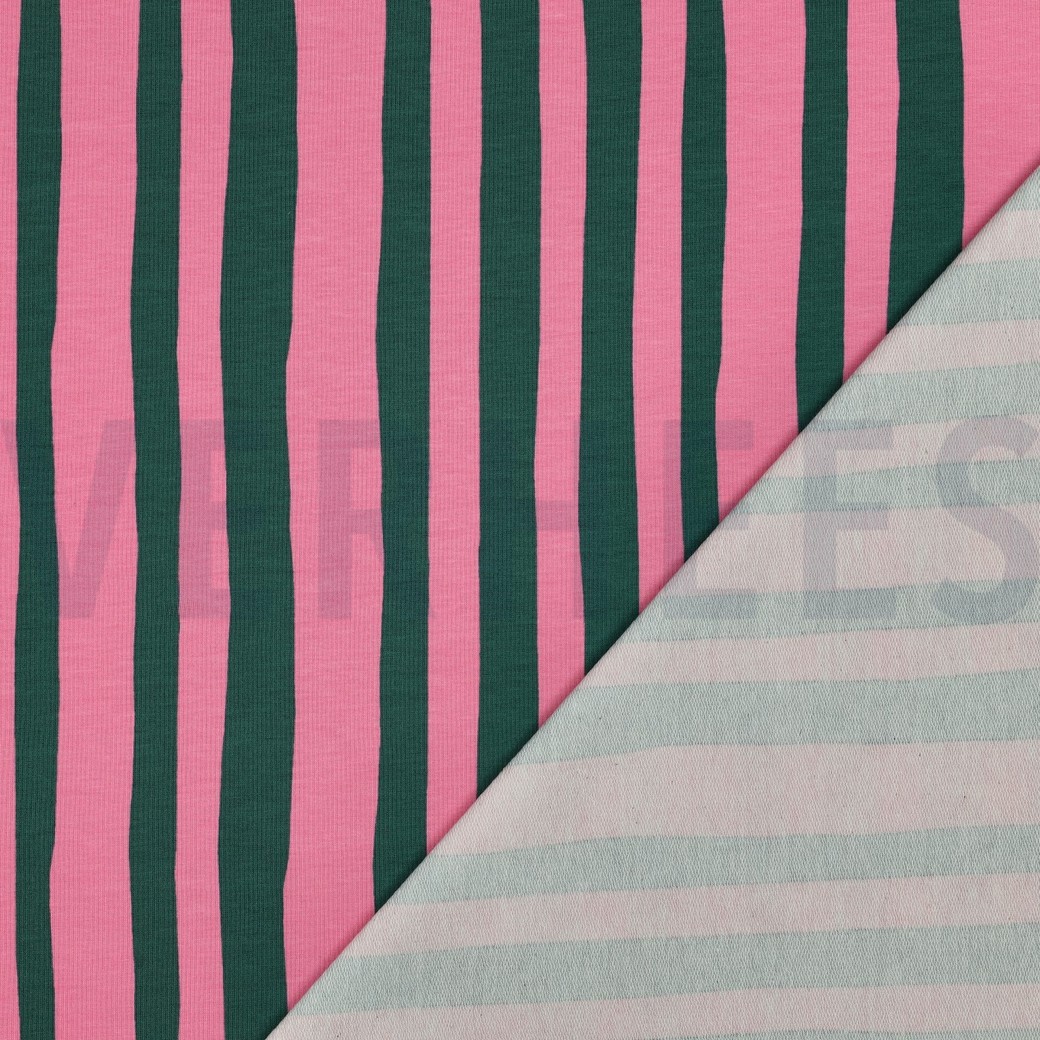 FRENCH TERRY GOTS STRIPES JENNIFER BOURON GREEN/PINK #7