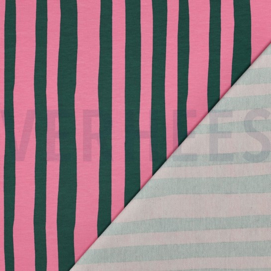 FRENCH TERRY GOTS STREIFEN JENNIFER BOURON GRÜN/ROSA #7