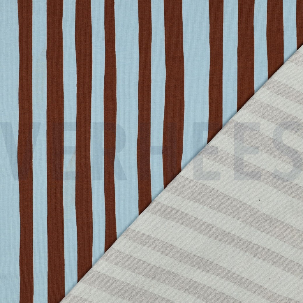 FRENCH TERRY GOTS STRIPES JENNIFER BOURON LIGHT BLUE/BROWN #7