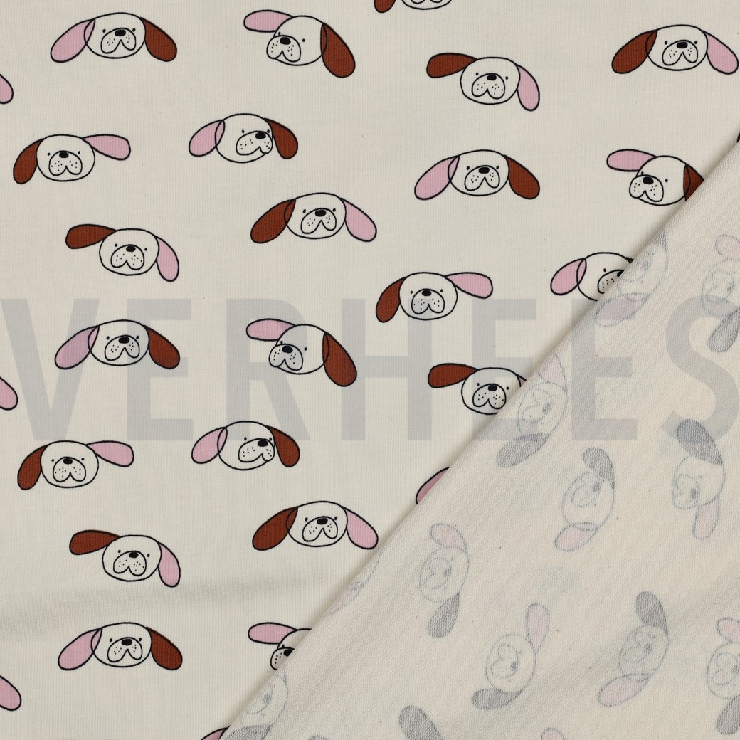 FRENCH TERRY GOTS CHIENS JENNIFER BOURON NATUREL/ROSE #7