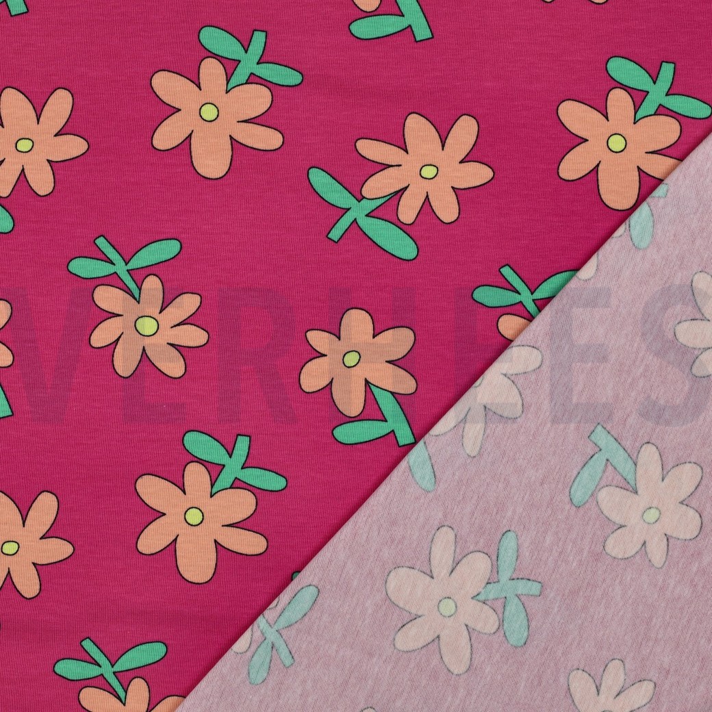 JERSEY GOTS FLOWERS JENNIFER BOURON FUCHSIA #7