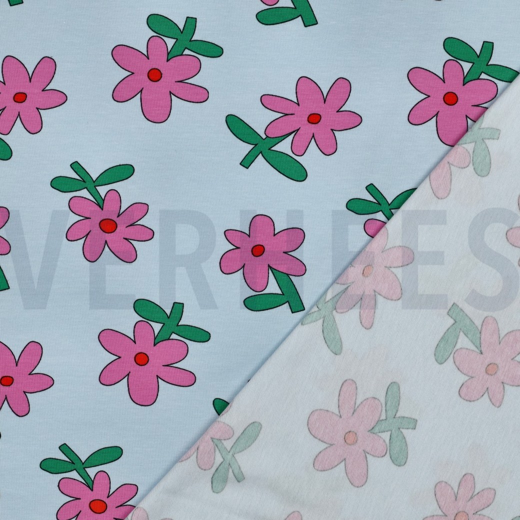 JERSEY GOTS FLOWERS JENNIFER BOURON LIGHT BLUE #7