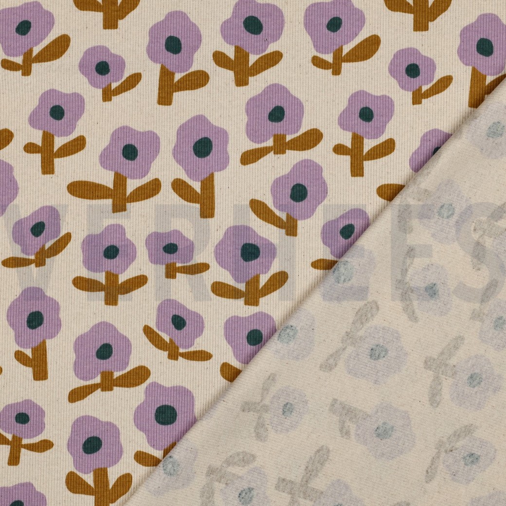 RIPPJERSEY GOTS BLUMEN JENNIFER BOURON NATUR/LAVENDEL #7