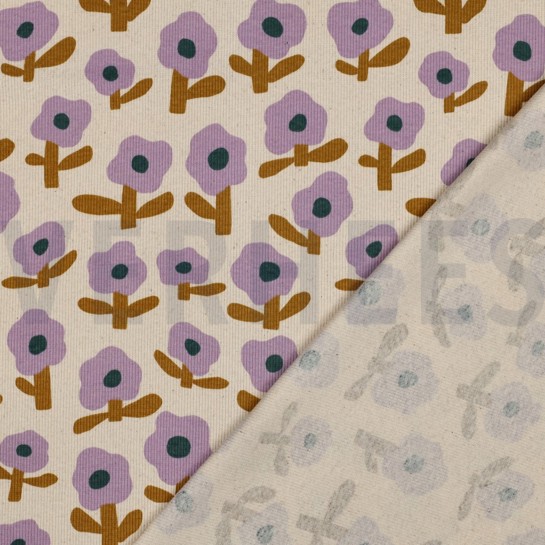 RIPPJERSEY GOTS BLUMEN JENNIFER BOURON NATUR/LAVENDEL #7